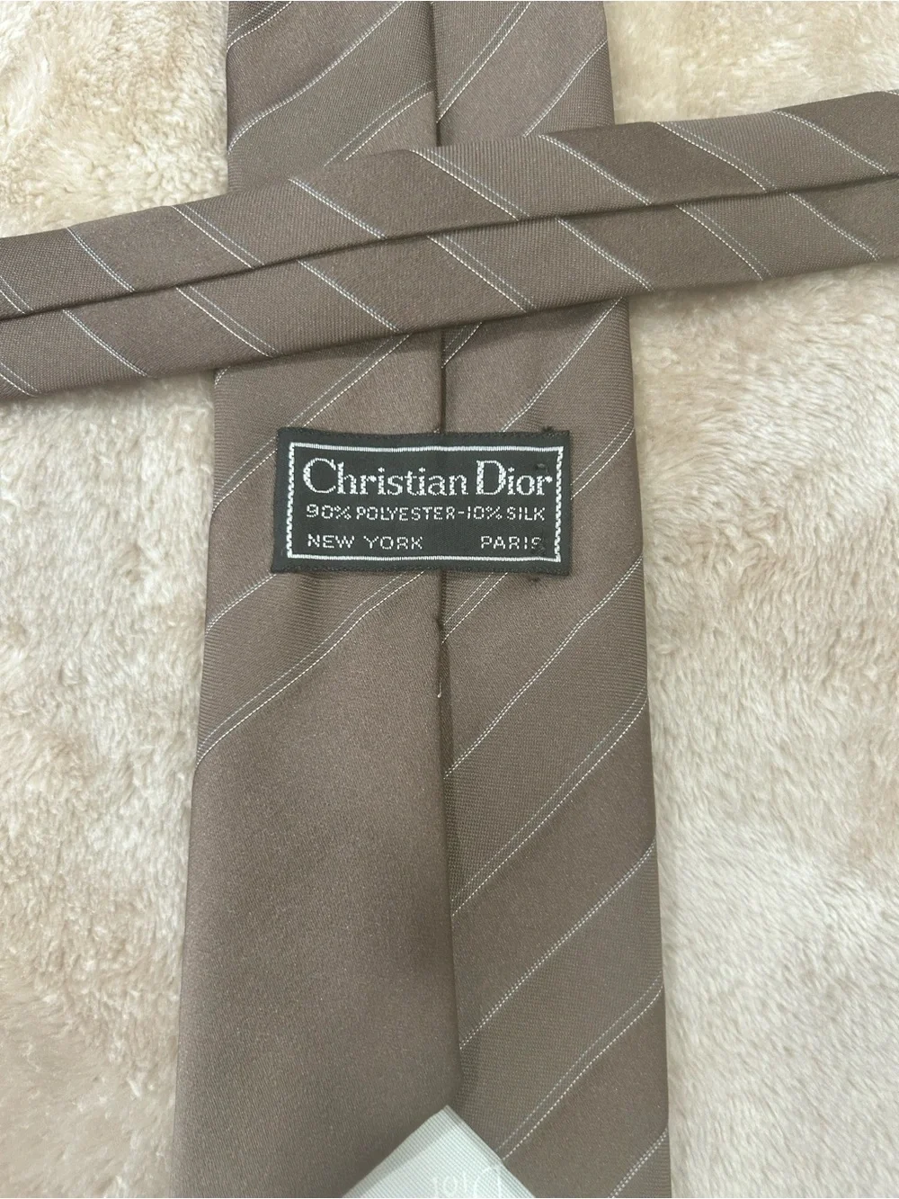 Christian Dior Vintage Striped Tie Brown Silver Logo Quiet Luxury Necktie dad